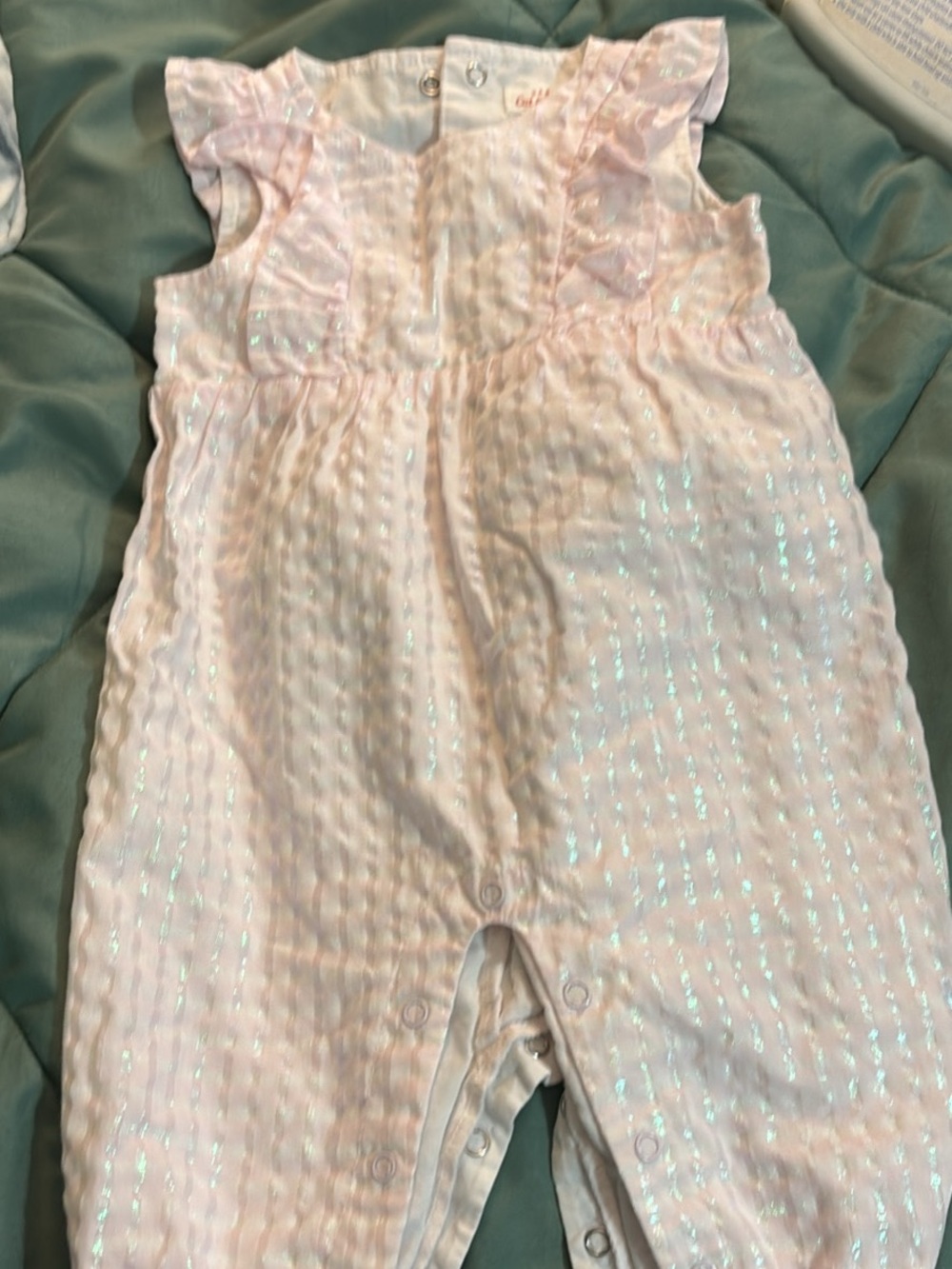 Cat & Jack Pink Seersucker One-Piece Bodysuit with Shimmer